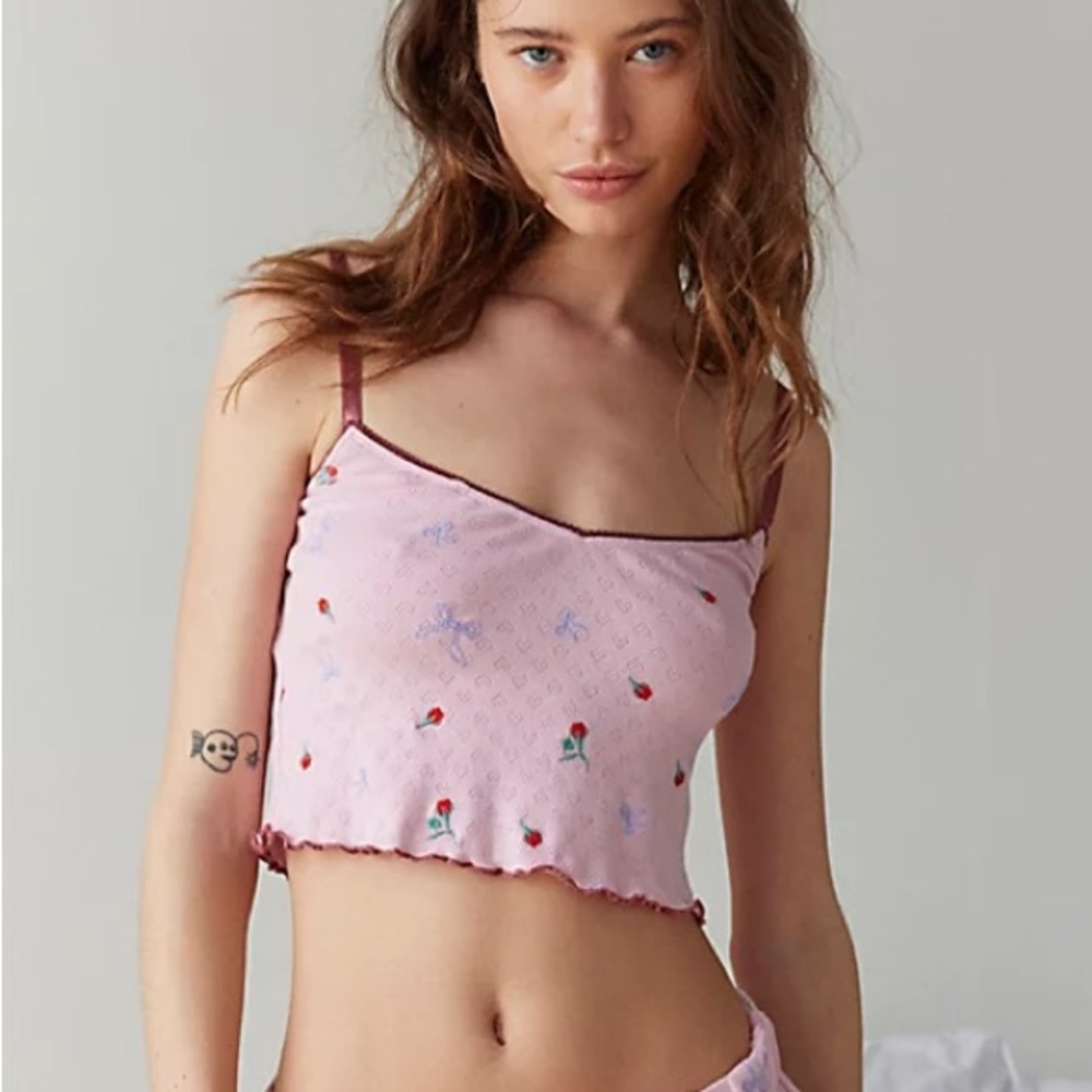 Urban Outfitters Out From Under Primrose Pointelle Cami embroidered- small